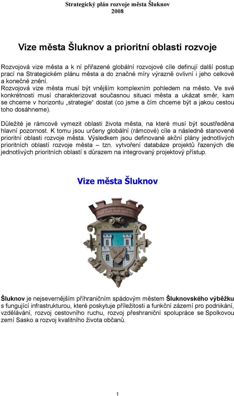 Ve své konkrétnosti musí charakterizovat současnou situaci města a ukázat směr, kam se chceme v horizontu strategie dostat (co jsme a čím chceme být a jakou cestou toho dosáhneme).