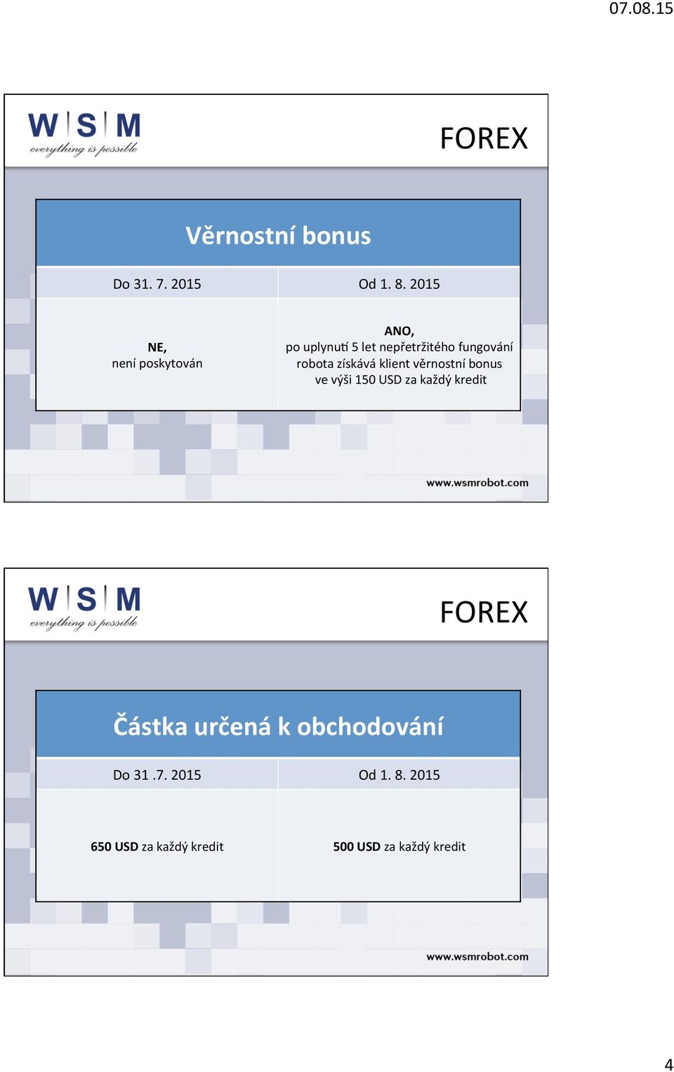 bonus ve výši 150 USD za každý kredit Částka určená k