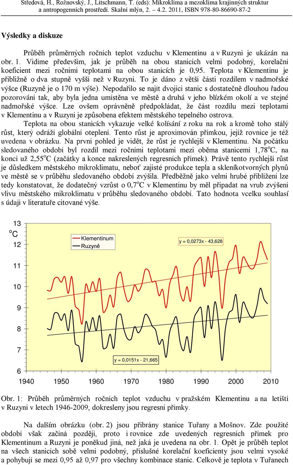 Teplota v Klementinu je přibližně o dva stupně vyšší než v Ruzyni. To je dáno z větší části rozdílem v nadmořské výšce ( je o 170 m výše).