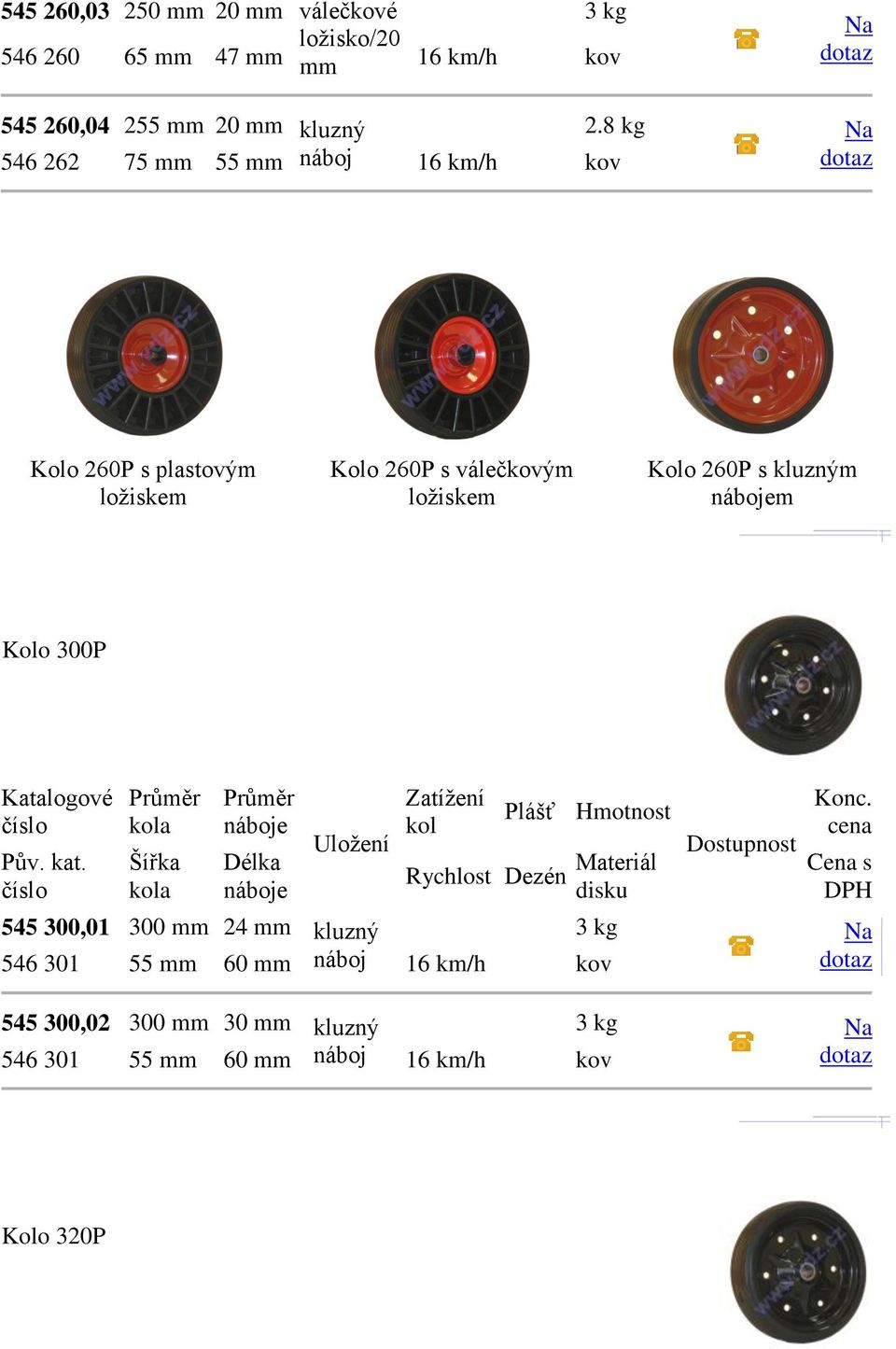 8 kg 546 262 75 55 náboj Kolo 260P platovým ložikem Kolo 260P válečkovým