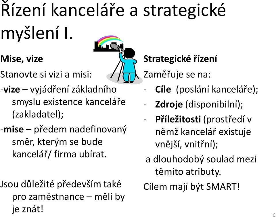 nadefinovaný směr, kterým se bude kancelář/ firma ubírat. Jsou důležité především také pro zaměstnance měli by je znát!