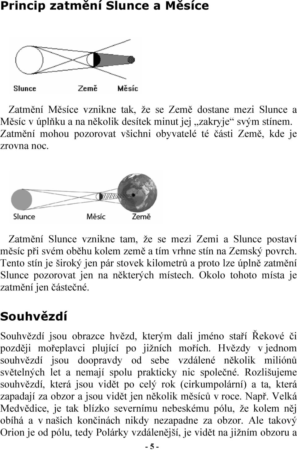 Zatmění Slunce vznikne tam, že se mezi Zemi a Slunce postaví měsíc při svém oběhu kolem země a tím vrhne stín na Zemský povrch.