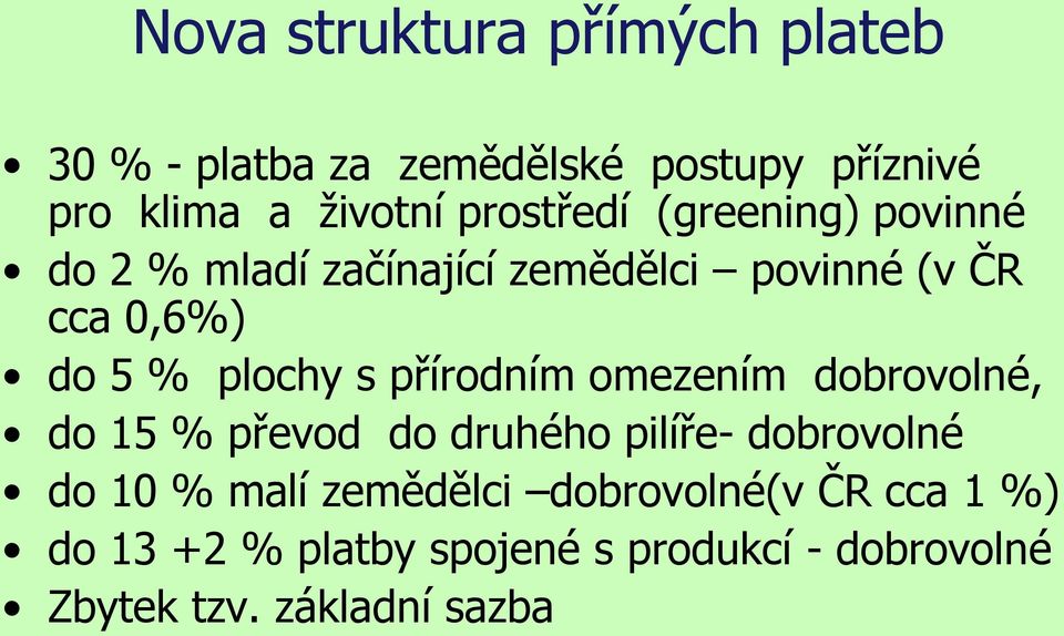 plochy s přírodním omezením dobrovolné, do 15 % převod do druhého pilíře- dobrovolné do 10 % malí