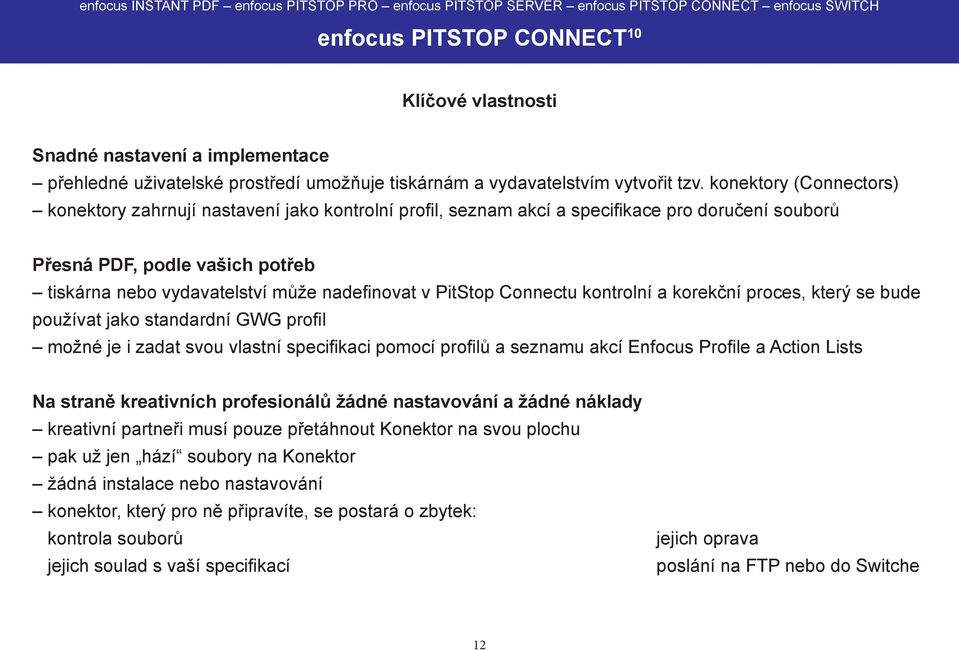 v PitStop Connectu kontrolní a korekční proces, který se bude používat jako standardní GWG profil možné je i zadat svou vlastní specifikaci pomocí profilů a seznamu akcí Enfocus Profile a Action