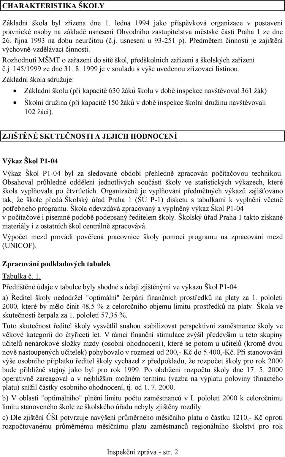 Rozhodnutí MŠMT o zařazení do sítě škol, předškolních zařízení a školských zařízení č.j. 145/1999 ze dne 31. 8. 1999 je v souladu s výše uvedenou zřizovací listinou.