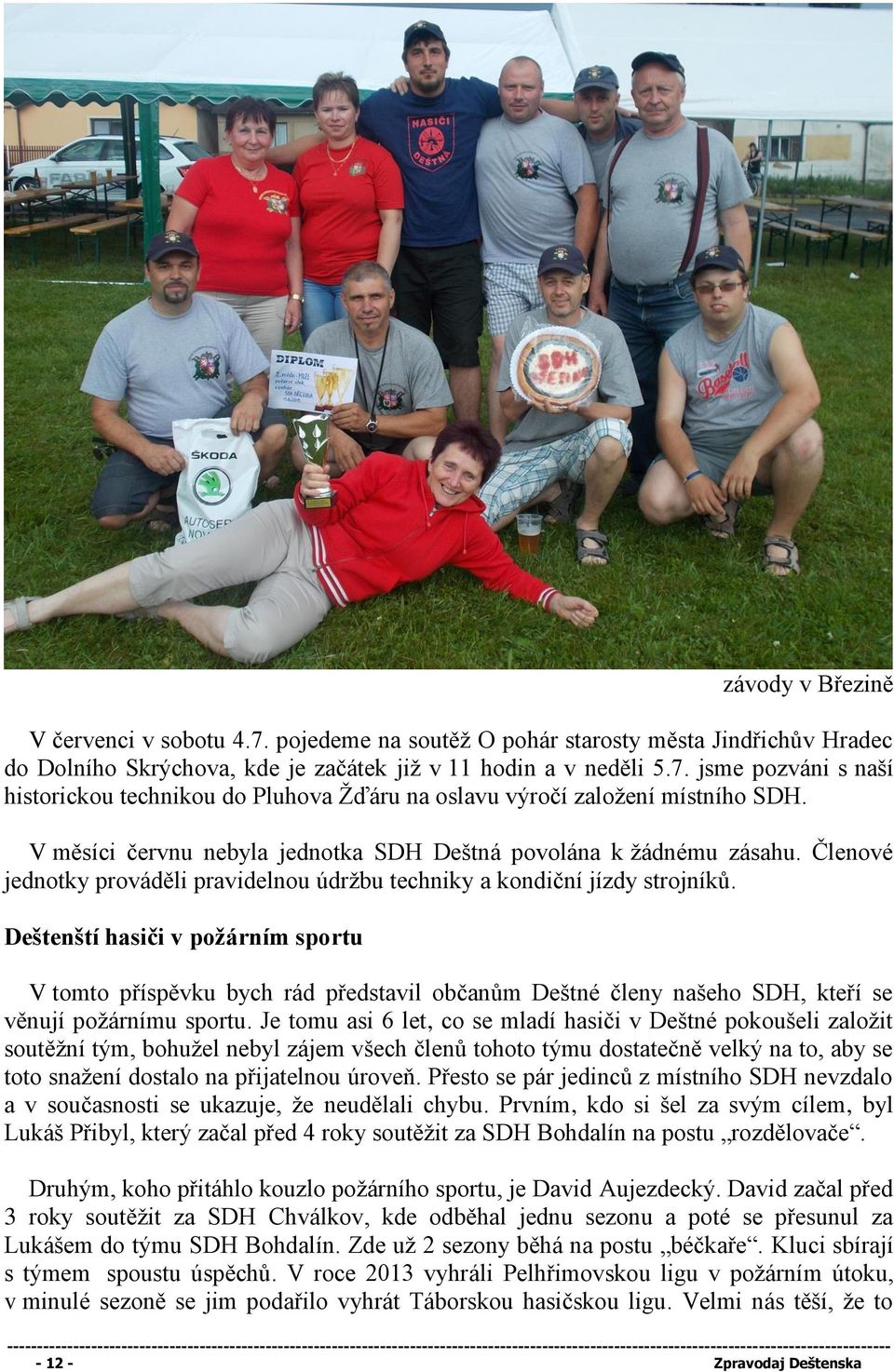 Deštenští hasiči v požárním sportu V tomto příspěvku bych rád představil občanům Deštné členy našeho SDH, kteří se věnují požárnímu sportu.