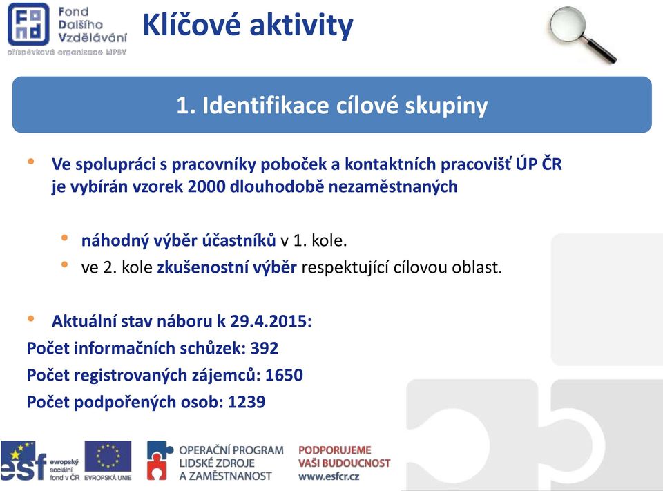 vybírán vzorek 2000 dlouhodobě nezaměstnaných náhodný výběr účastníků v 1. kole. ve 2.