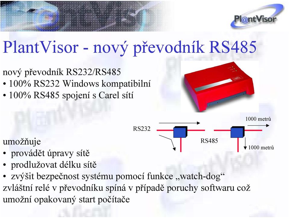 prodlužovat délku sítě zvýšit bezpečnost systému pomocí funkce watch-dog zvláštní relé v