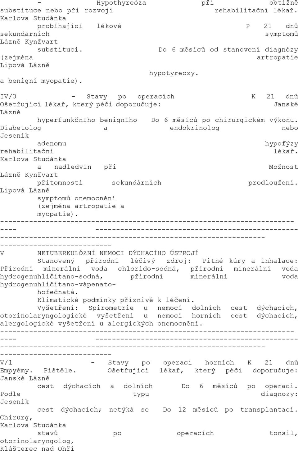 IV/3 - Stavy po operacích K 21 dnů Ošetřující lékař, který Janské Lázně hyperfunkčního benigního Do 6 měsíců po chirurgickém výkonu.