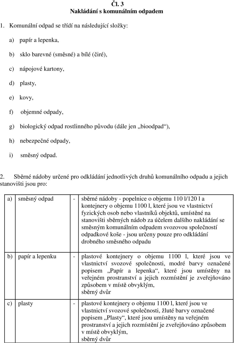 původu (dále jen bioodpad ), h) nebezpečné odpady, i) směsný odpad. 2.