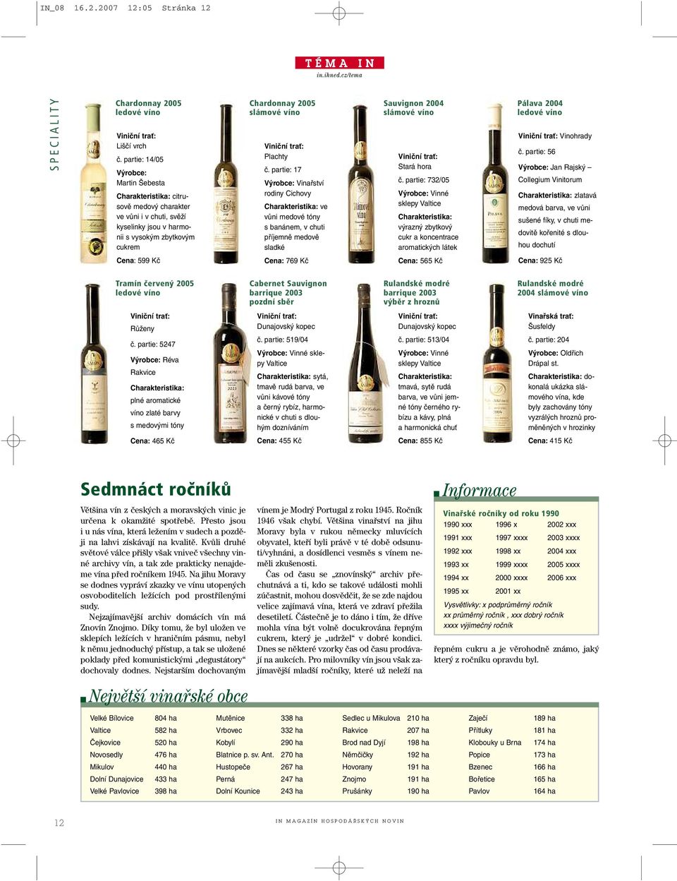partie: 17 Výrobce: Vinařství rodiny Cichovy ve vůni medové tóny sbanánem, vchuti příjemně medově sladké Sauvignon 2004 slámové víno Stará hora č.