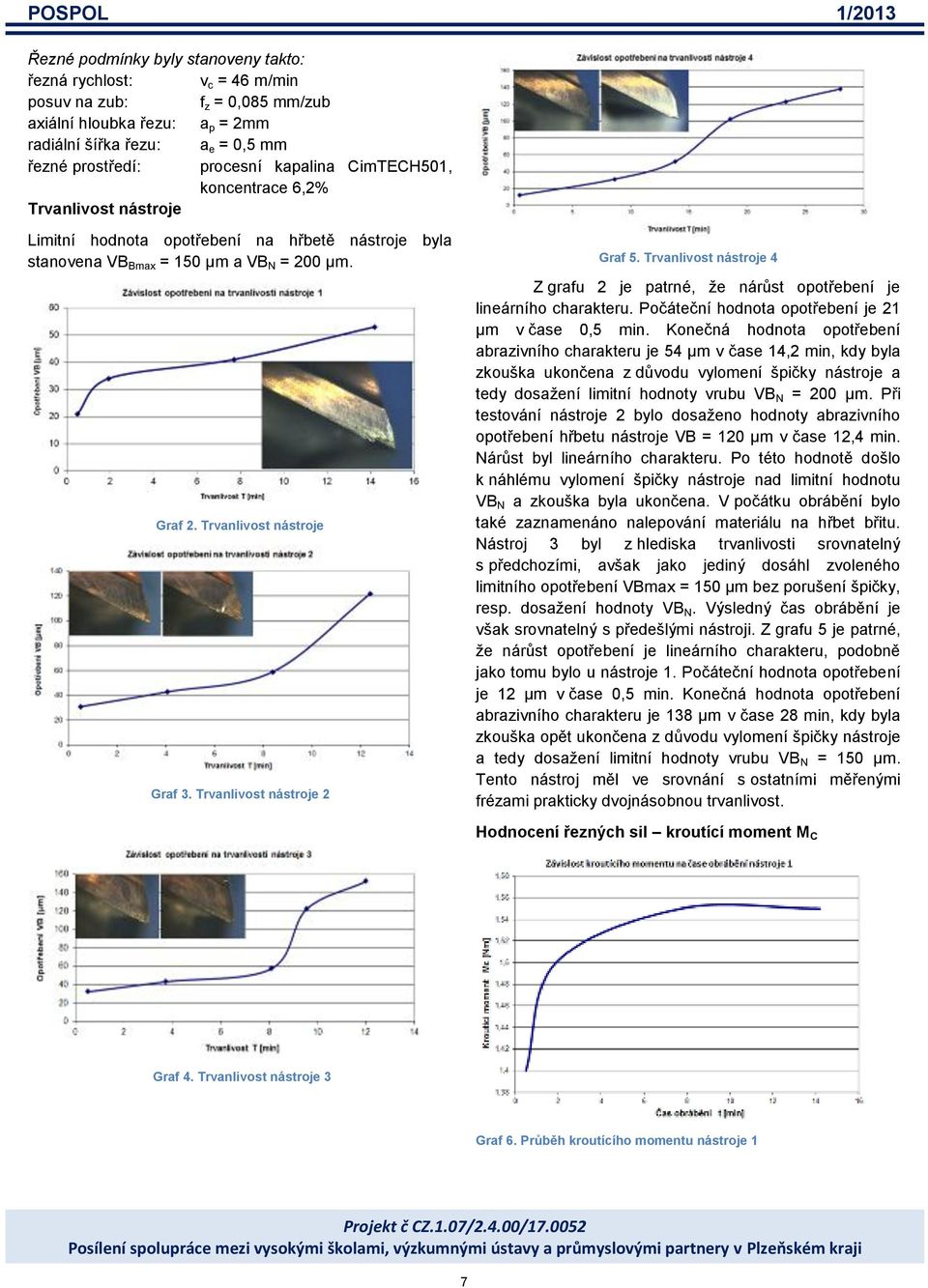 Trvanlivost nástroje 2 Graf 5. Trvanlivost nástroje 4 Z grafu 2 je patrné, že nárůst opotřebení je lineárního charakteru. Počáteční hodnota opotřebení je 21 μm v čase 0,5 min.