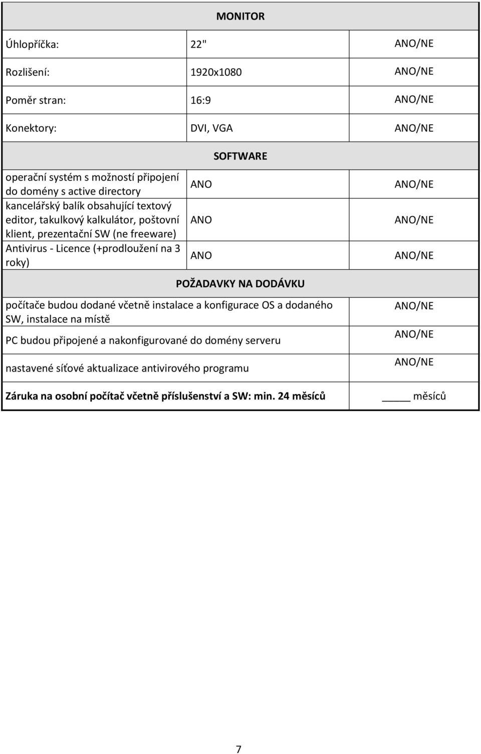 (+prodloužení na 3 roky) ANO ANO ANO POŽADAVKY NA DODÁVKU počítače budou dodané včetně instalace a konfigurace OS a dodaného SW, instalace na místě PC