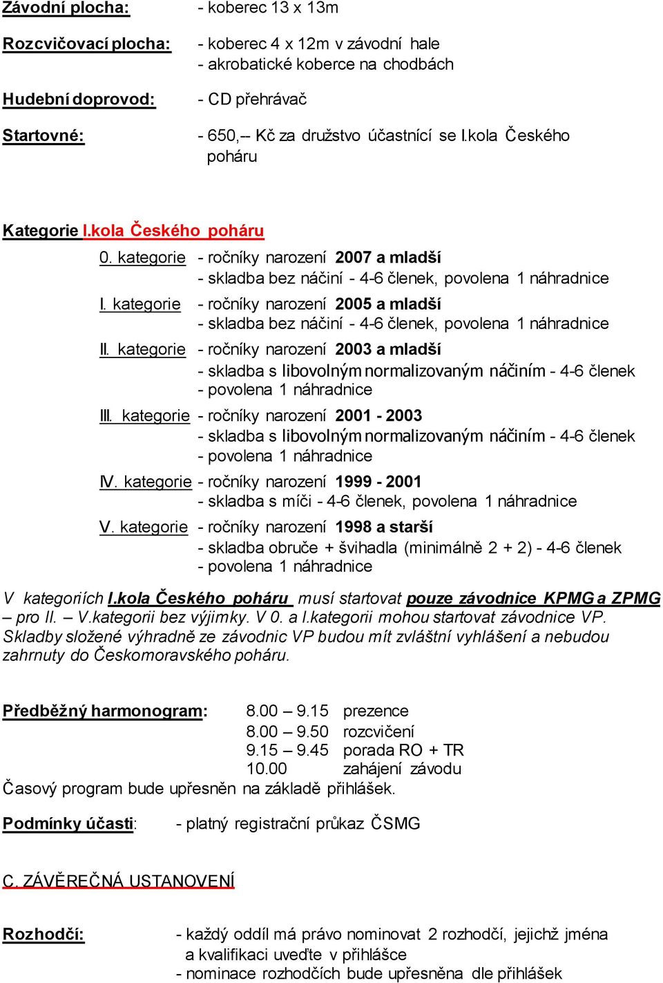 kategorie - ročníky narození 2005 a mladší - skladba bez náčiní - 4-6 členek, povolena 1 náhradnice II.