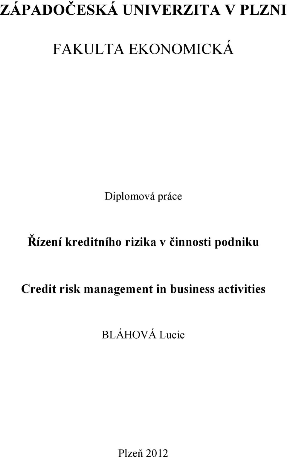 rizika v činnosti podniku Credit risk
