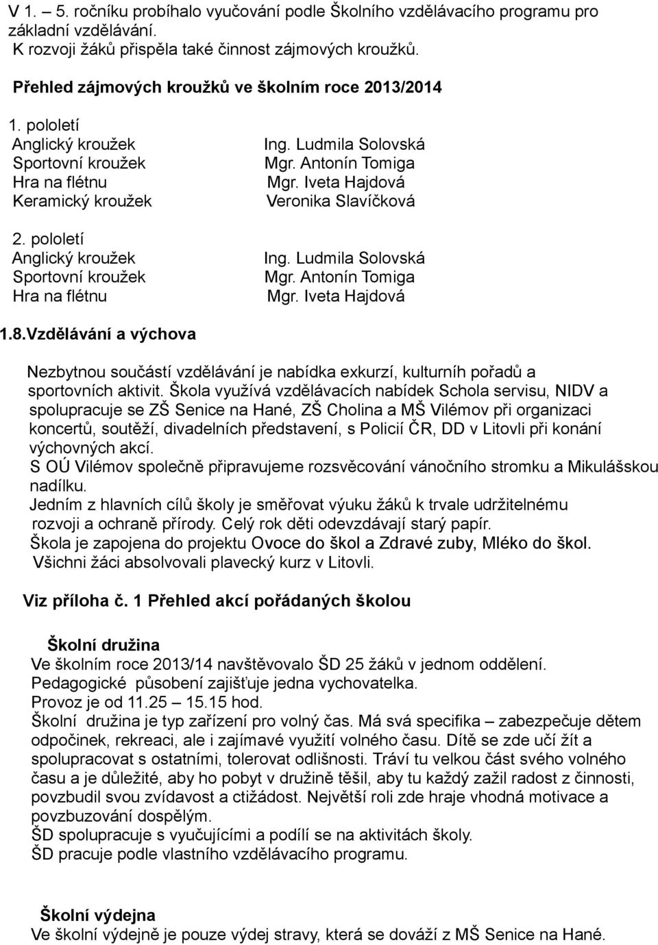 Ludmila Solovská Mgr. Antonín Tomiga Mgr. Iveta Hajdová Veronika Slavíčková Ing. Ludmila Solovská Mgr. Antonín Tomiga Mgr. Iveta Hajdová 1.8.