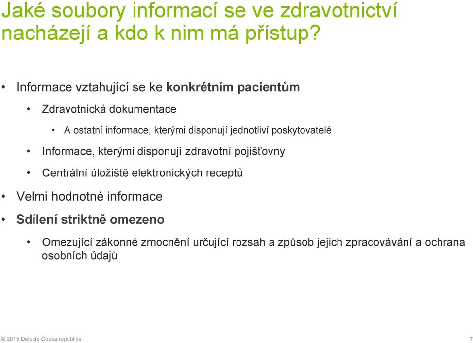 jednotliví poskytovatelé Informace, kterými disponují zdravotní pojišťovny Centrální úložiště elektronických