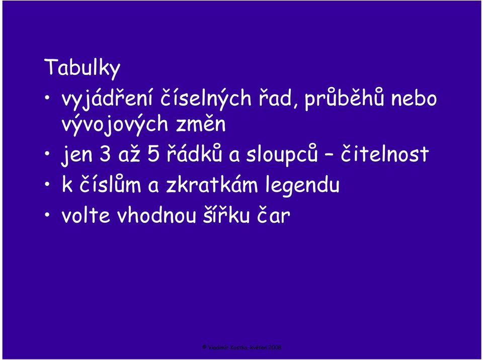 5 řádků a sloupců čitelnost k číslům