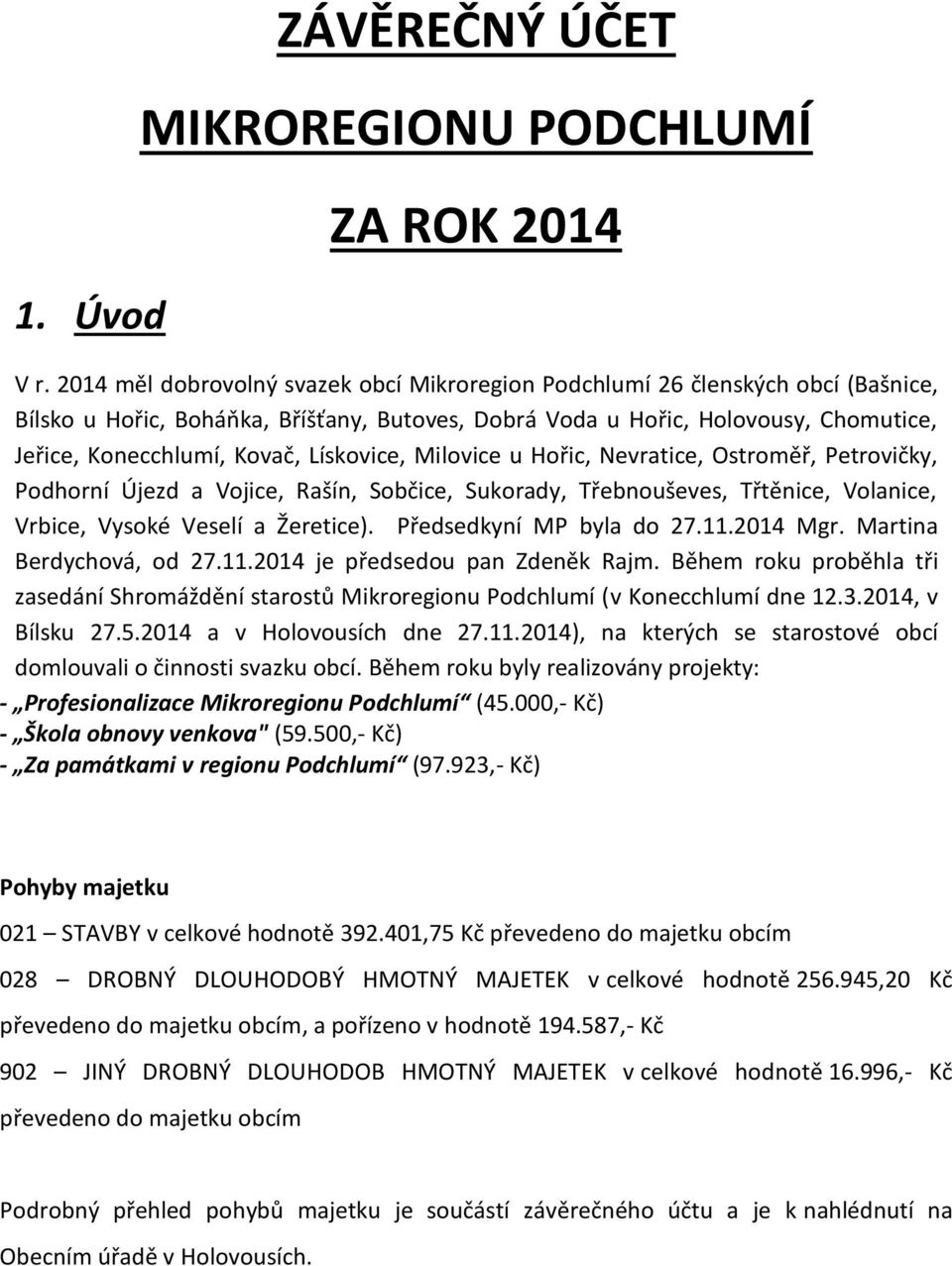 Lískovice, Milovice u Hořic, Nevratice, Ostroměř, Petrovičky, Podhorní Újezd a Vojice, Rašín, Sobčice, Sukorady, Třebnouševes, Třtěnice, Volanice, Vrbice, Vysoké Veselí a Žeretice).