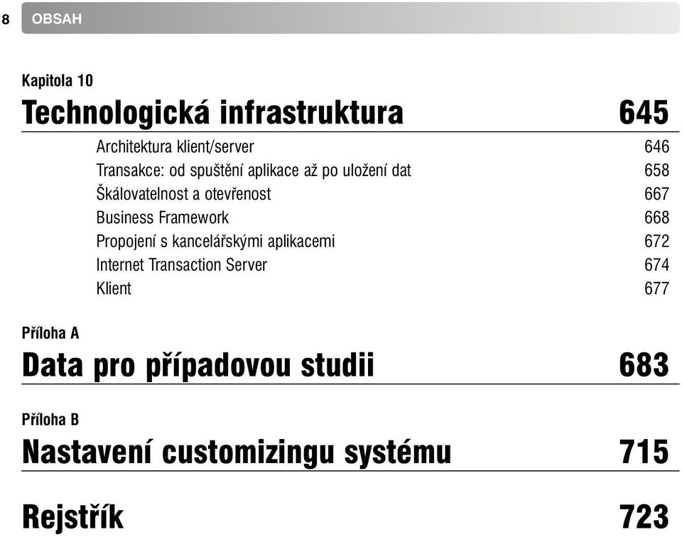 668 Propojení s kancelářskými aplikacemi 672 Internet Transaction Server 674 Klient 677