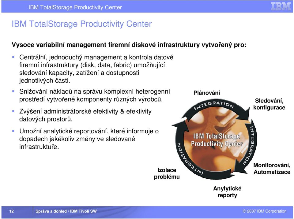 Snižování nákladů na správu komplexní heterogenní prostředí vytvořené komponenty různých výrobců. Zvýšení administrátorské efektivity & efektivity datových prostorů.