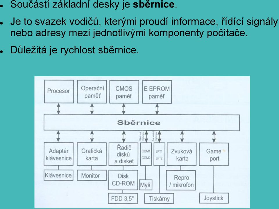 informace, řídící signály nebo adresy mezi