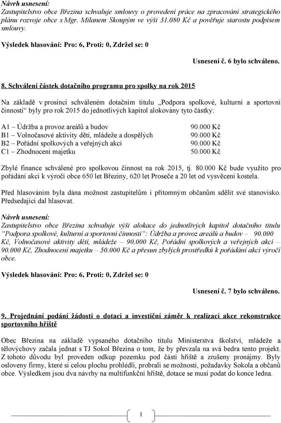 Schválení částek dotačního programu pro spolky na rok 205 Na základě v prosinci schváleném dotačním titulu Podpora spolkové, kulturní a sportovní činnosti byly pro rok 205 do jednotlivých kapitol