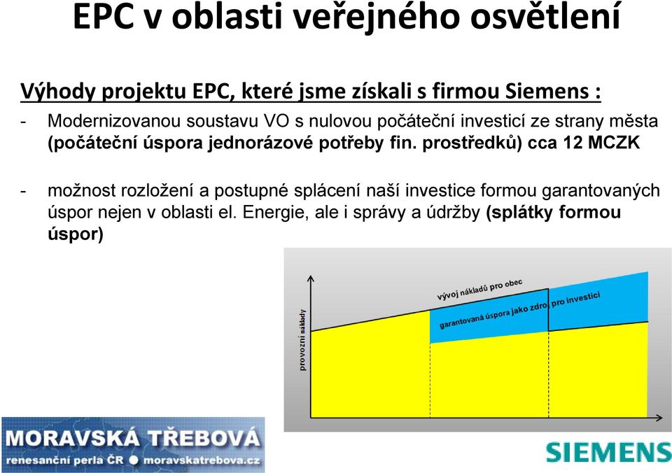 prostředků) cca 12 MCZK - možnost rozložení a postupné splácení naší investice formou