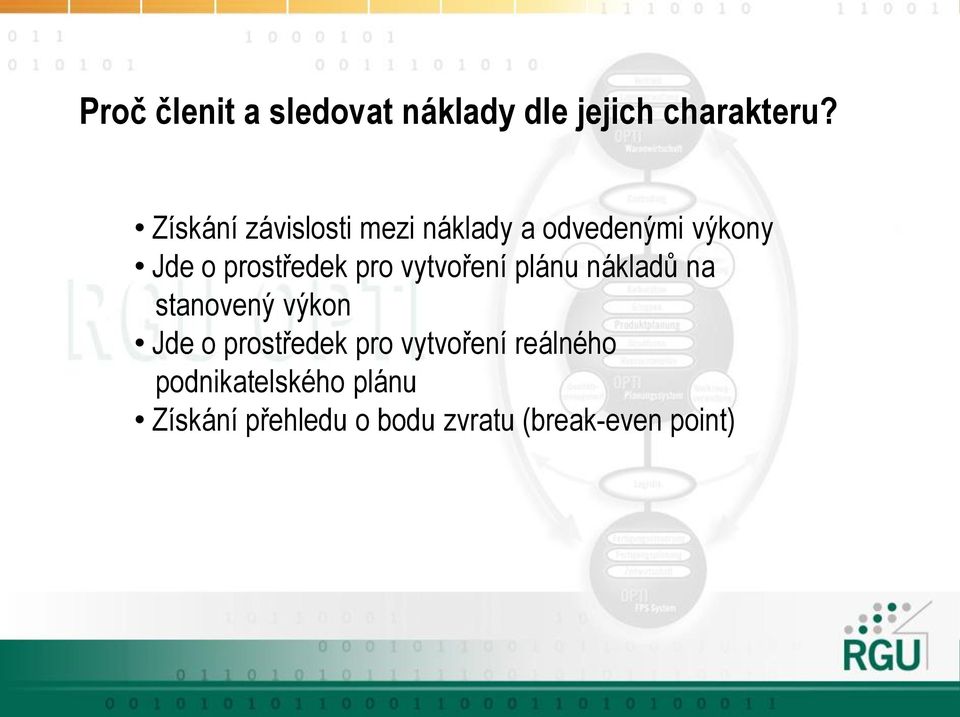 pro vytvoření plánu nákladů na stanovený výkon Jde o prostředek pro