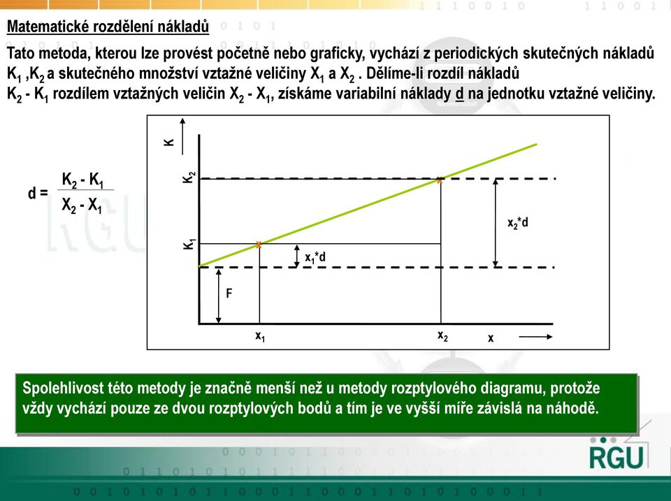 Dělíme-li rozdíl nákladů K 2 - K 1 rozdílem vztažných veličin X 2 - X 1, získáme variabilní náklady d na jednotku vztažné veličiny.