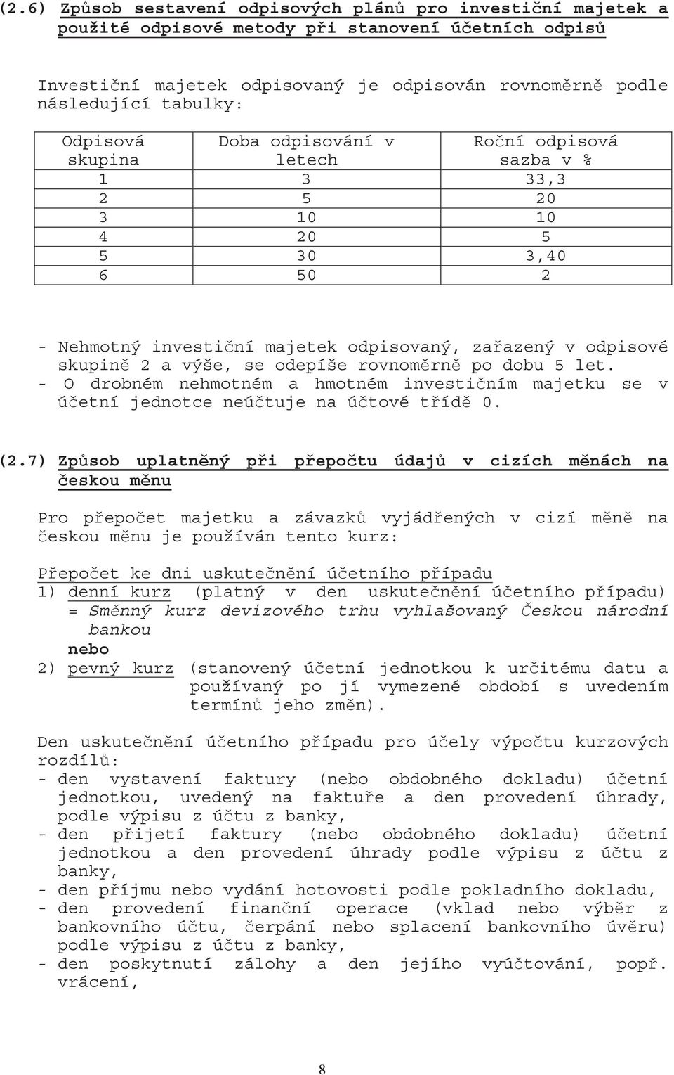 odepíše rovnom rn po dobu 5 let. - O drobném nehmotném a hmotném investi ním majetku se v ú etní jednotce neú tuje na ú tové t íd 0. (2.