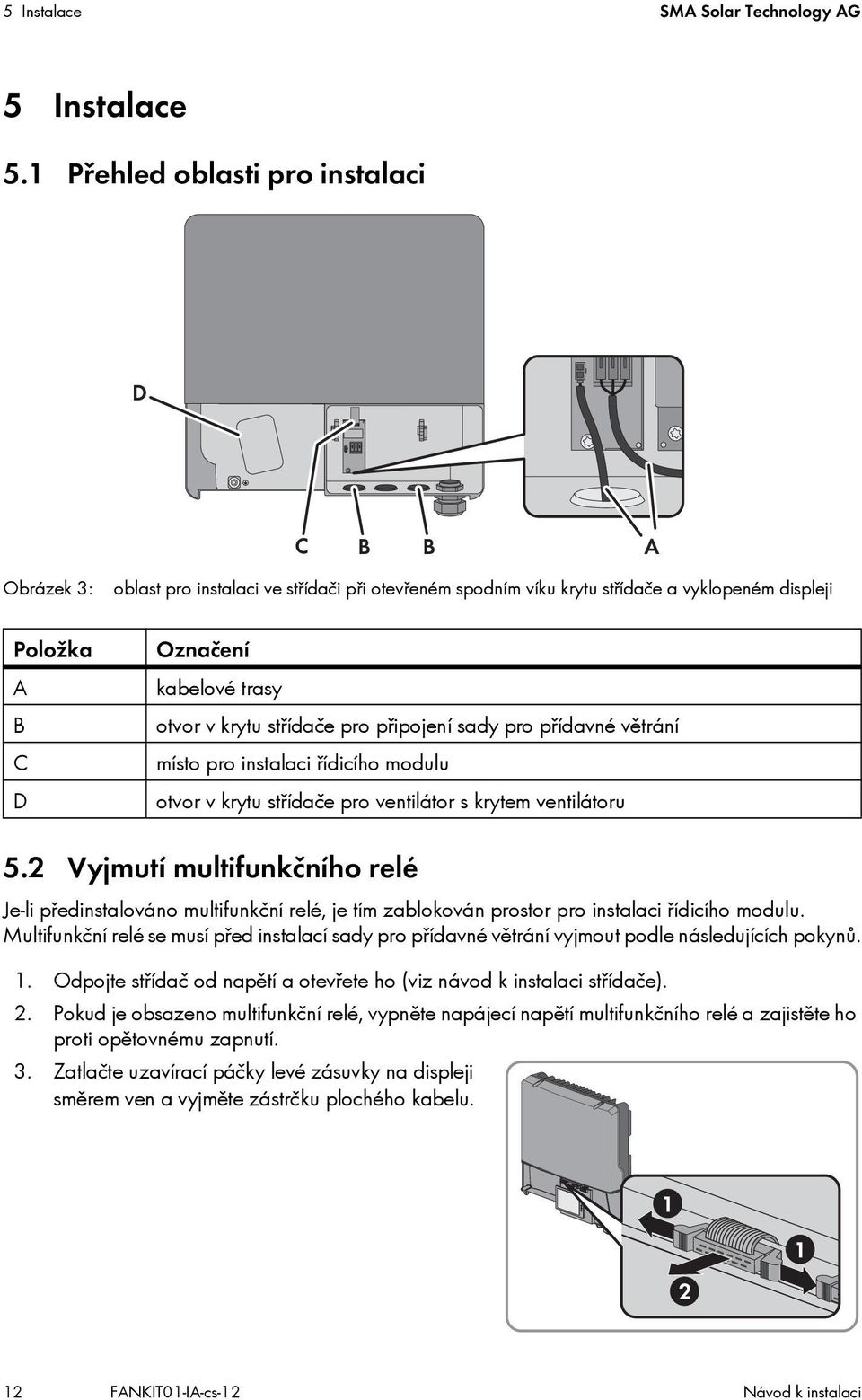 krytu střídače pro připojení sady pro přídavné větrání místo pro instalaci řídicího modulu otvor v krytu střídače pro ventilátor s krytem ventilátoru 5.