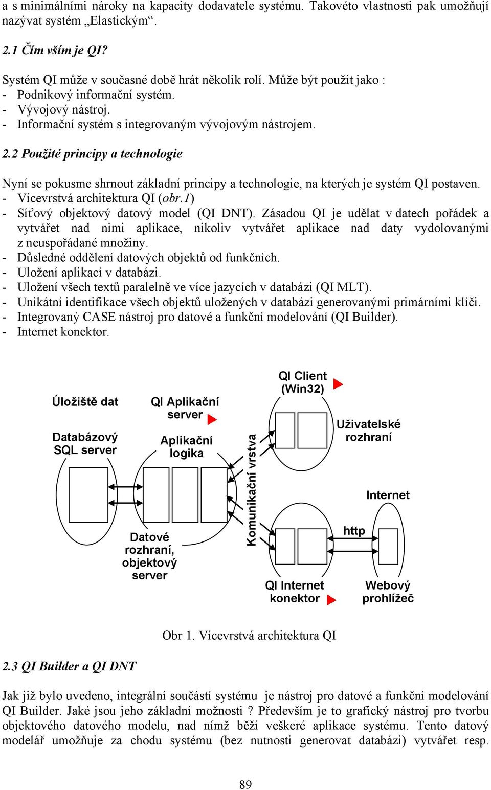 2 Použité principy a technologie Nyní se pokusme shrnout základní principy a technologie, na kterých je systém QI postaven. - Vícevrstvá architektura QI (obr.