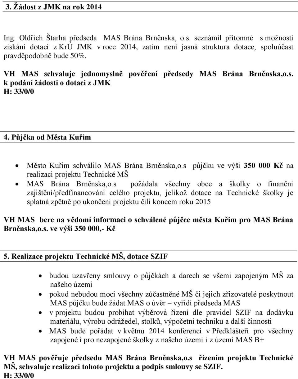 s půjčku ve výši 350 000 na realizaci projektu Technické MŠ MAS Brána Brněnska,o.