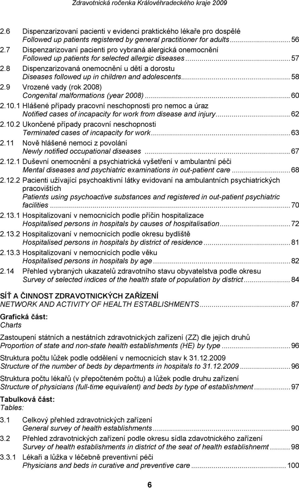 8 Dispenzarizovaná onemocnění u dětí a dorostu Diseases followed up in children and adolescents...58 2.9 Vrozené vady (rok 2008) Congenital malformations (year 2008)...60 2.10.