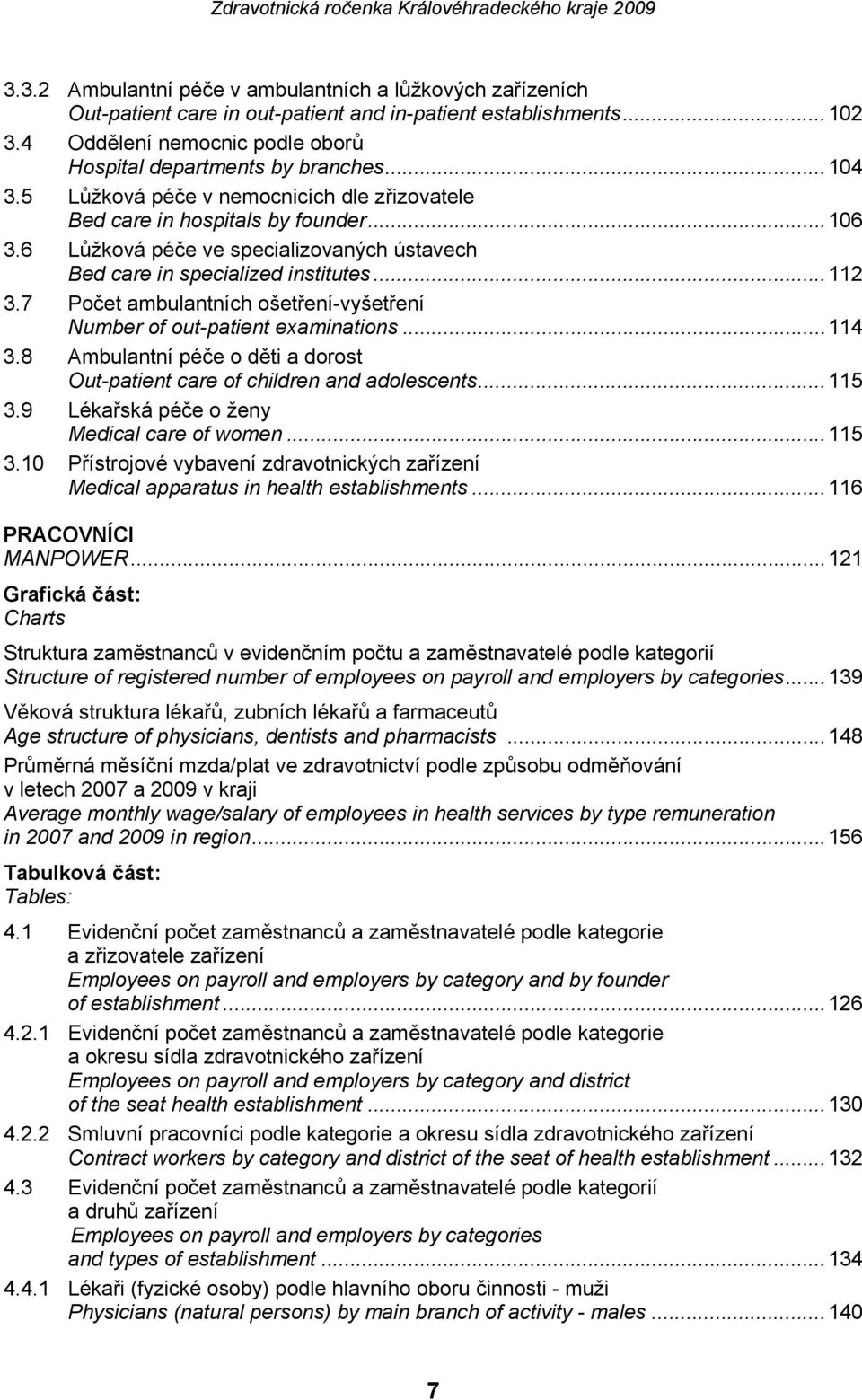 7 Počet ambulantních ošetření-vyšetření Number of out-patient examinations...114 3.8 Ambulantní péče o děti a dorost Out-patient care of children and adolescents...115 3.