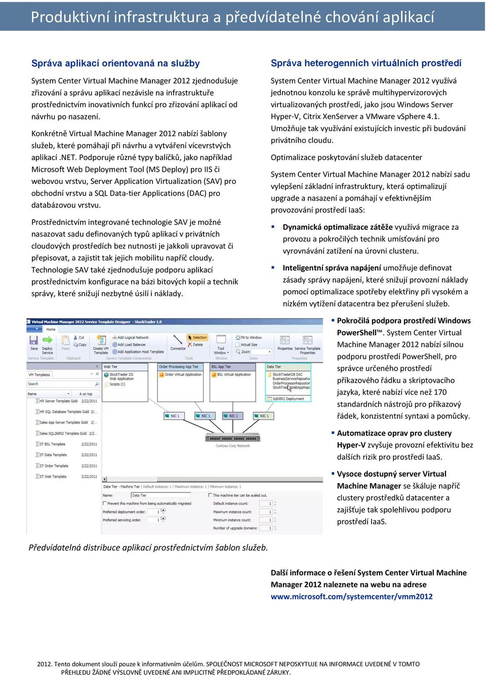 Konkrétně Virtual Machine Manager 2012 nabízí šablony služeb, které pomáhají při návrhu a vytváření vícevrstvých aplikací.net.