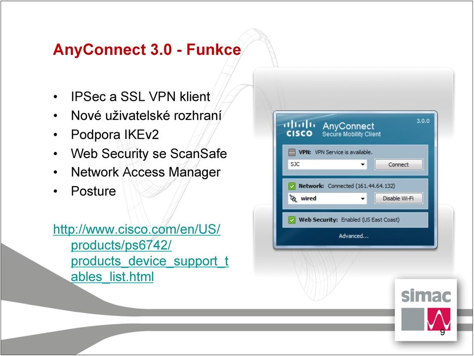 rozhraní Podpora IKEv2 Web Security se ScanSafe Network