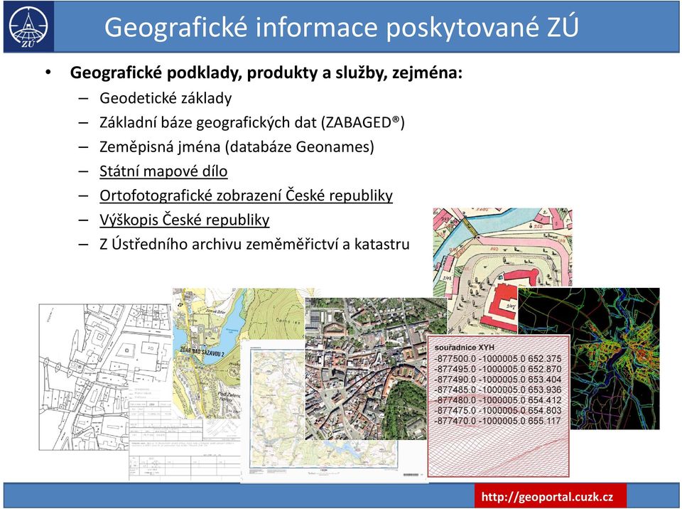 jména (databáze Geonames) Státní mapové dílo Ot Ortofotografické t fikézobrazení