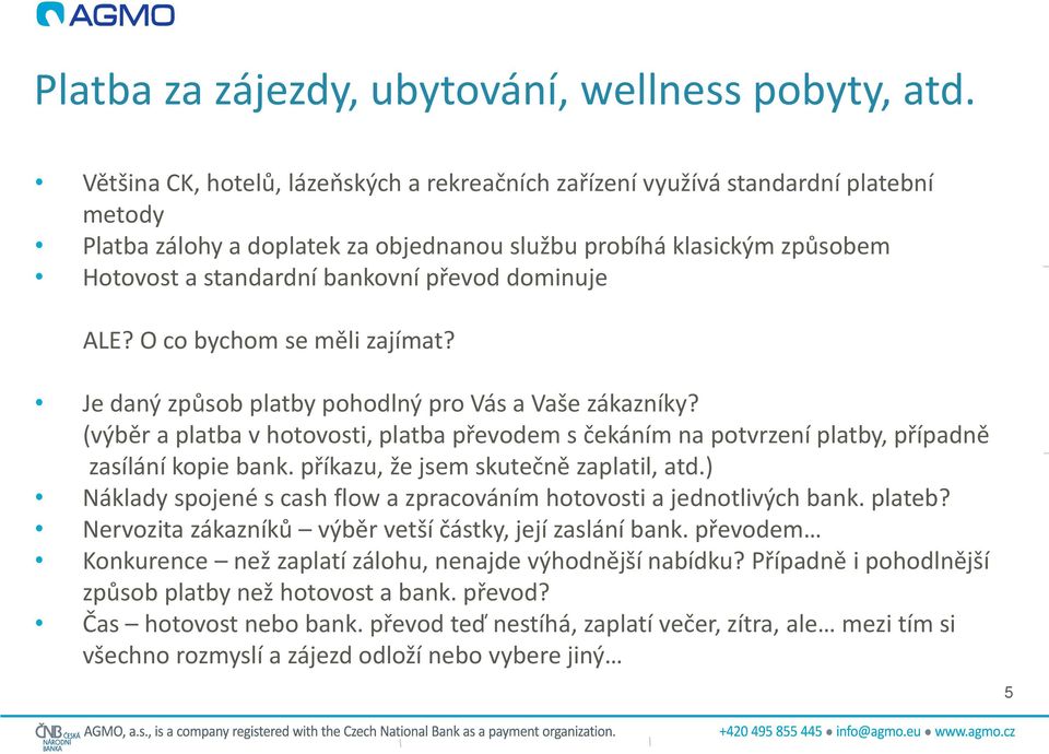 dominuje ALE? O co bychom se měli zajímat? Je daný způsob platby pohodlný pro Vás a Vaše zákazníky?