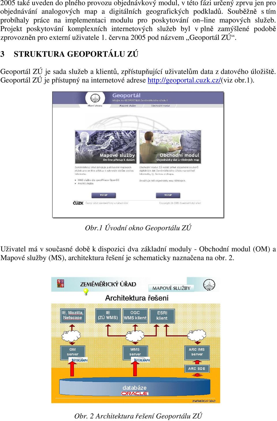 Projekt poskytování komplexních internetových služeb byl v plně zamýšlené podobě zprovozněn pro externí uživatele 1. června 2005 pod názvem Geoportál ZÚ.