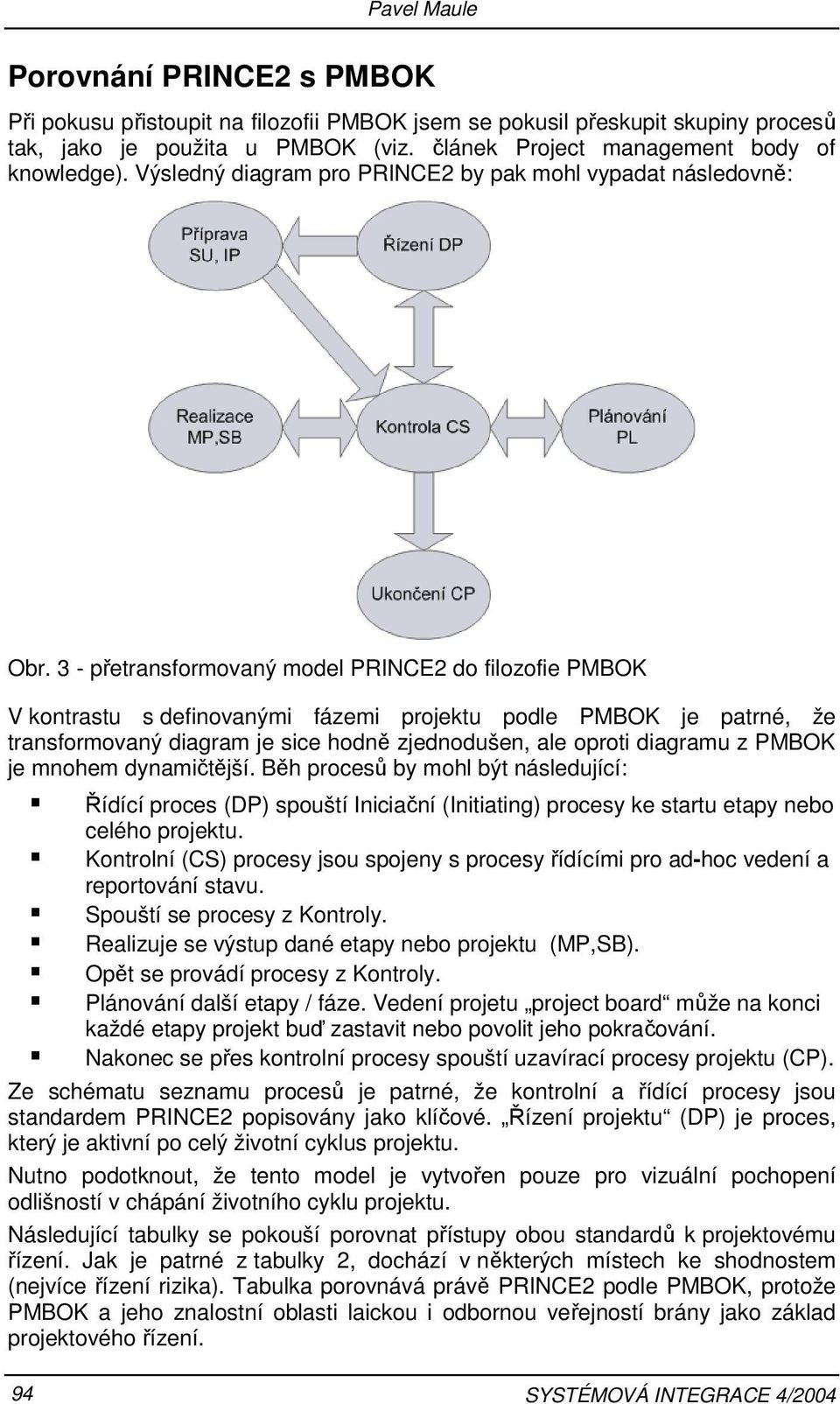 3 - přetransformovaný model PRINCE2 do filozofie PMBOK V kontrastu s definovanými fázemi projektu podle PMBOK je patrné, že transformovaný diagram je sice hodně zjednodušen, ale oproti diagramu z