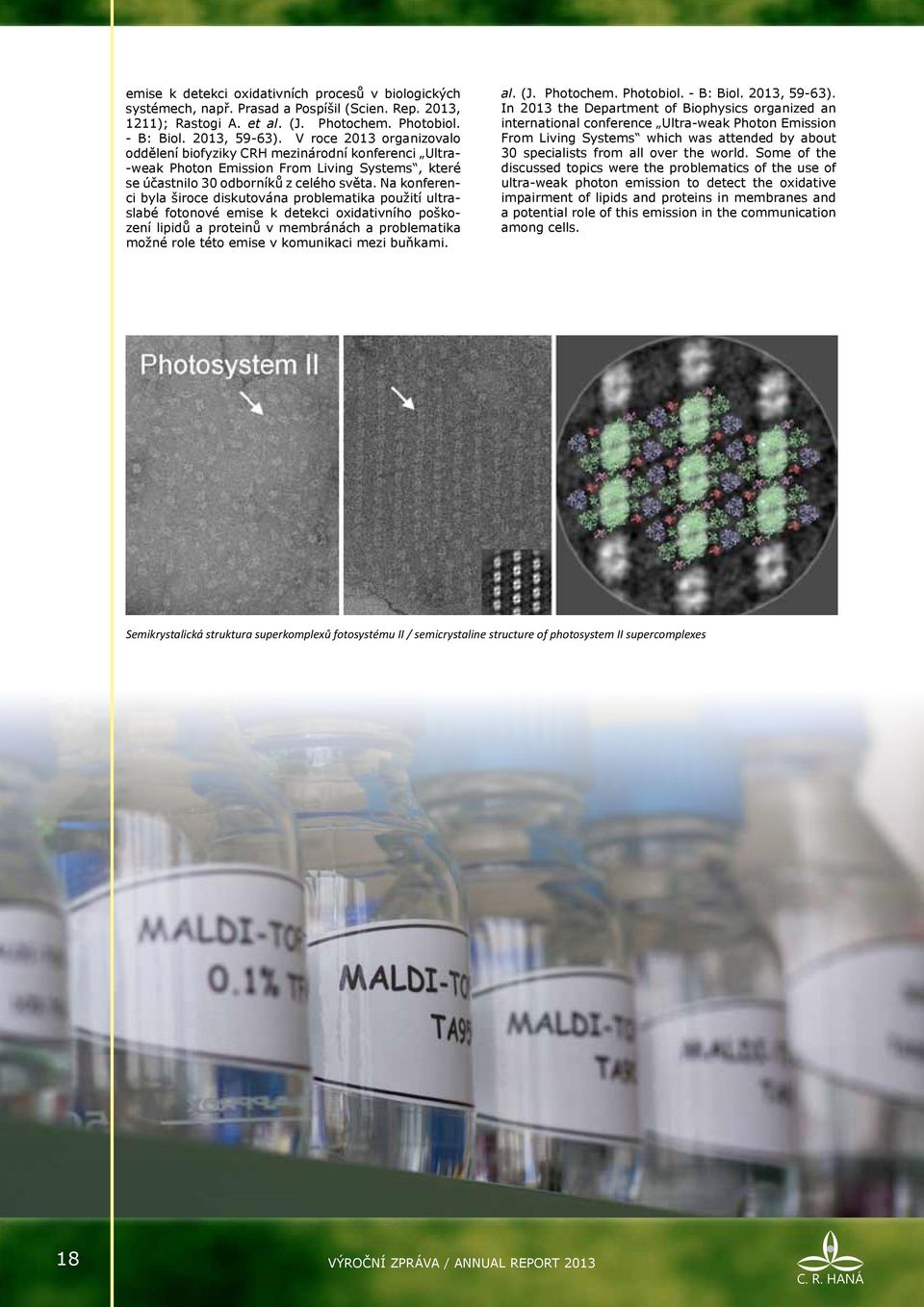 Na konferenci byla široce diskutována problematika použití ultraslabé fotonové emise k detekci oxidativního poškození lipidů a proteinů v membránách a problematika možné role této emise v komunikaci