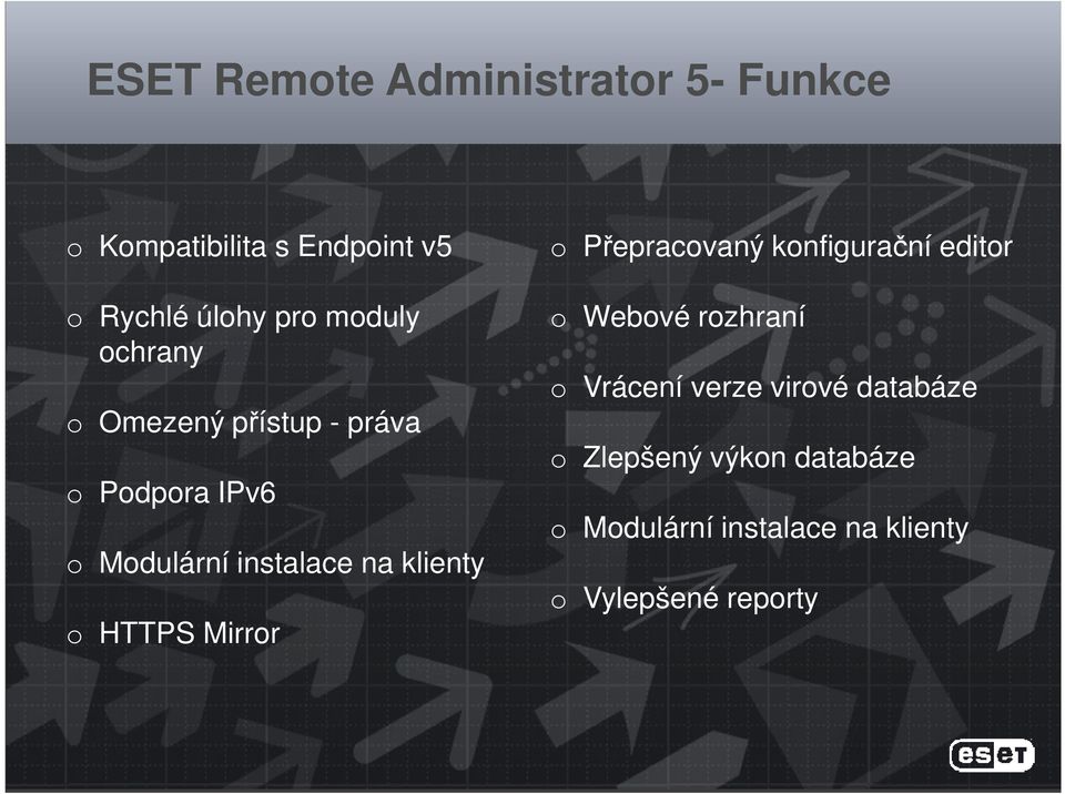 klienty o HTTPS Mirror o Přepracovaný konfigurační editor o Webové rozhraní o Vrácení
