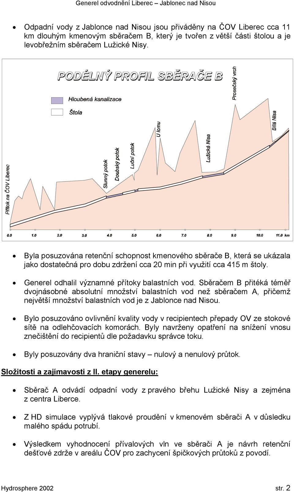 Sběračem B přitéká téměř dvojnásobné absolutní množství balastních vod než sběračem A, přičemž největší množství balastních vod je z Jablonce nad Nisou.