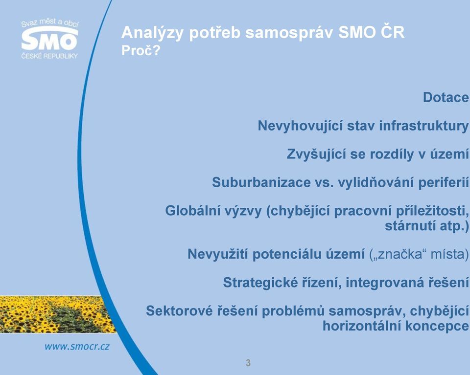 vylidňování periferií Globální výzvy (chybějící pracovní příležitosti, stárnutí atp.