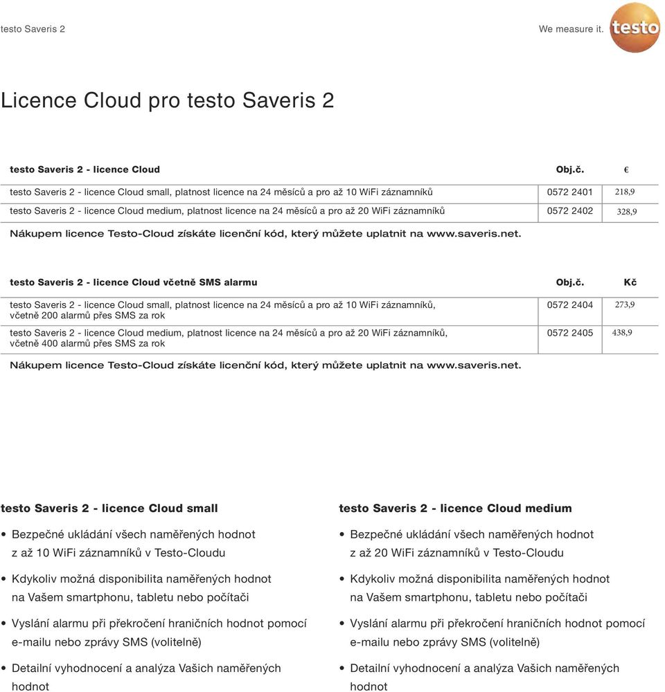 Testo-Cloud získáte licenční kód, který můžete uplatnit na www.saveris.net.