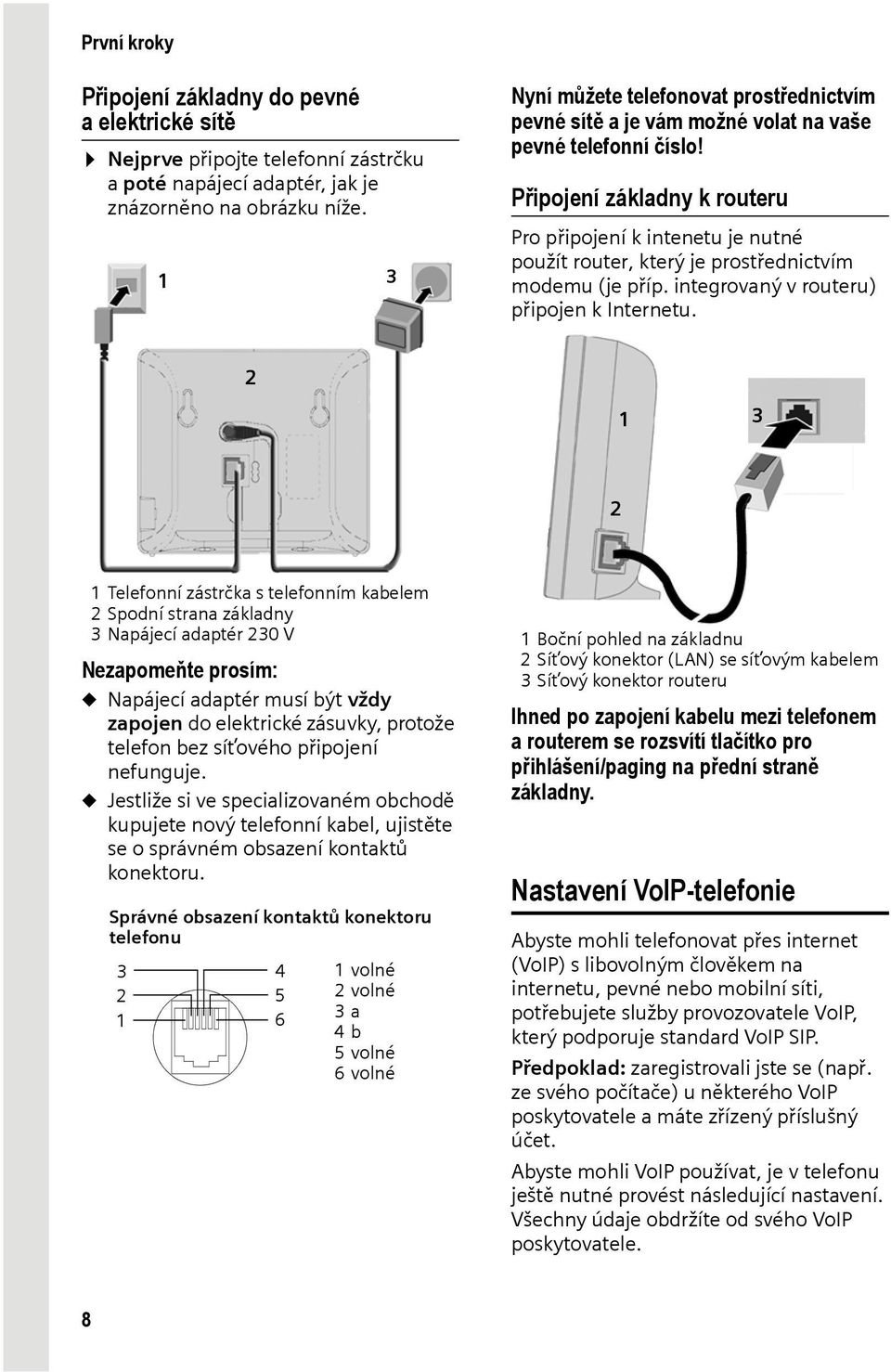 Připojení základny k routeru Pro připojení k intenetu je nutné použít router, který je prostřednictvím modemu (je příp. integrovaný v routeru) připojen k Internetu.