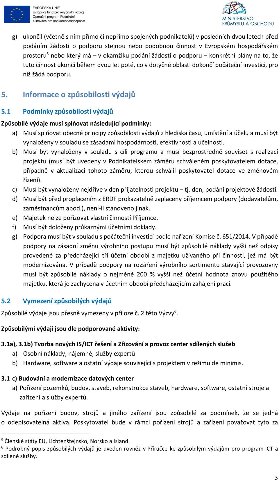 Informace o způsobilosti výdajů 5.