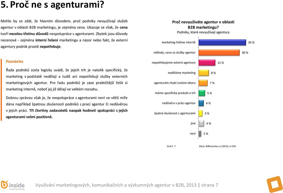 Zbytek jsou důvody necenové - zejména interní řešení marketingu a názor nebo fakt, že externí agentury podnik prostě nepotřebuje. Proč nevyužíváte agentur v oblasti B2B marketingu?